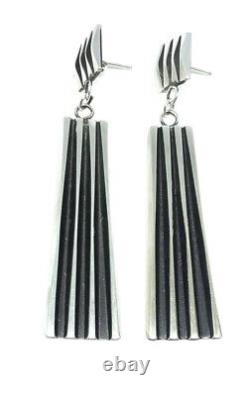 Native American Sterling Silver Navajo Handmade Oldlook Dangle Earrings