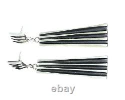 Native American Sterling Silver Navajo Handmade Oldlook Dangle Earrings