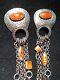 Native American Sterling Silver Navajo Handmade Spiny Oyster Dangle Earrings