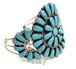 Native American Sterling Silver Navajo Handmade Turquoise Cluster Bracelet