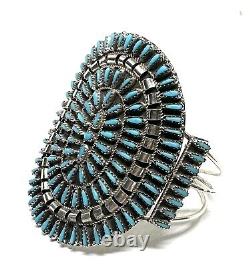 Native American Sterling Silver Navajo Handmade Turquoise Cluster Cuff Bracelet