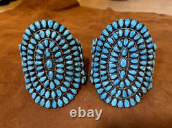 Native American Sterling Silver Navajo Handmade Turquoise Cuff Bracelet Set