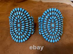Native American Sterling Silver Navajo Handmade Turquoise Cuff Bracelet Set