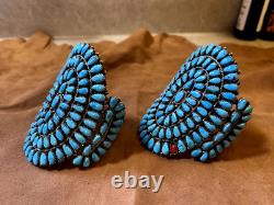 Native American Sterling Silver Navajo Handmade Turquoise Cuff Bracelet Set