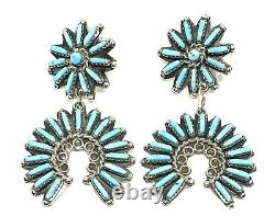 Native American Sterling Silver Navajo Handmade Turquoise Naja Cluster Earrings