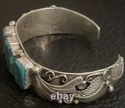 Native American Sterling Silver Navajo Handmade Turquoise Nugget Bracelet Cuff