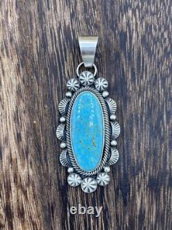 Native American Sterling Silver Navajo Handmade Turquoise Pendant Betta Lee