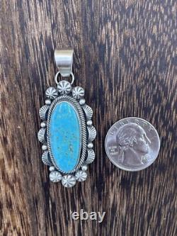 Native American Sterling Silver Navajo Handmade Turquoise Pendant Betta Lee