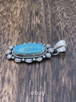 Native American Sterling Silver Navajo Handmade Turquoise Pendant Betta Lee