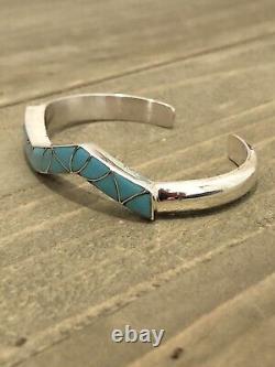Native American Sterling Silver Navajo Handmade Turquoise Zuni Woman Bracelet
