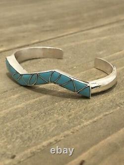Native American Sterling Silver Navajo Handmade Turquoise Zuni Woman Bracelet