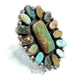 Native American Sterling Silver Navajo Handmade Turquoise cluster Ring Size 9.25