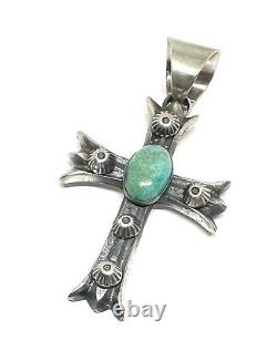 Native American Sterling Silver Navajo Handmade natural Turquoise Cross Pendant