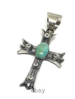 Native American Sterling Silver Navajo Handmade natural Turquoise Cross Pendant