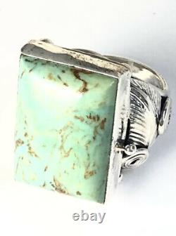 Native American Sterling Silver Navajo Kingman Turquoise Ring Signed Size 12 1/2