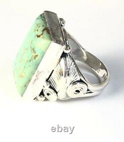 Native American Sterling Silver Navajo Kingman Turquoise Ring Signed Size 12 1/2