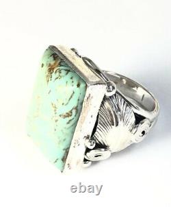 Native American Sterling Silver Navajo Kingman Turquoise Ring Signed Size 12 1/2
