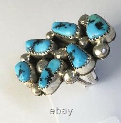 Native American Sterling Silver Navajo Kingman Turquoise Ring. Signed Size 5&1/4