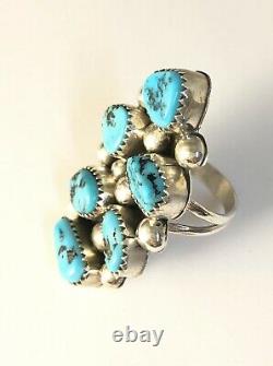 Native American Sterling Silver Navajo Kingman Turquoise Ring. Signed Size 7&3/4