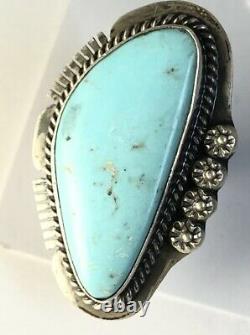 Native American Sterling Silver Navajo Kingman Turquoise Ring. Signed Size 9