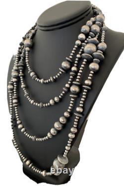 Native American Sterling Silver Navajo Mixed Beads 80 Necklace 92326