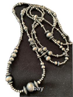 Native American Sterling Silver Navajo Mixed Beads 80 Necklace 92326