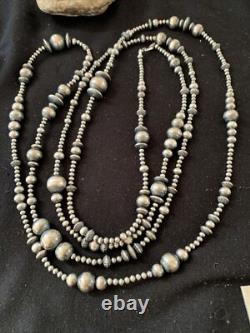 Native American Sterling Silver Navajo Mixed Beads 80 Necklace 92326