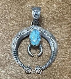 Native American Sterling Silver Navajo Old Look Turquoise Naja Pendant