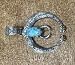 Native American Sterling Silver Navajo Old Look Turquoise Naja Pendant