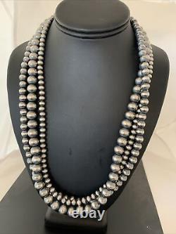Native American Sterling Silver Navajo Pearls 6, 8, 10 mm 3 Strand 21 Necklace