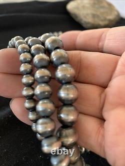 Native American Sterling Silver Navajo Pearls 6, 8, 10 mm 3 Strand 21 Necklace