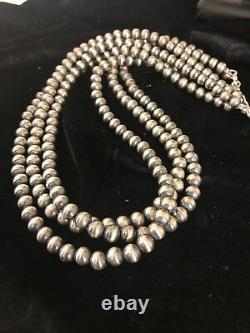 Native American Sterling Silver Navajo Pearls 7 mm Necklace 21 3 Strand Gift
