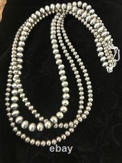 Native American Sterling Silver Navajo Pearls Necklace 21 3 Str Gift 4,5,6 mm