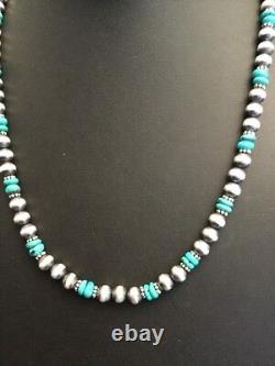 Native American Sterling Silver Navajo Pearls Turquoise Necklace