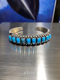 Native American Sterling Silver Navajo Sleeping Beauty Turquoise Cuff Bracelet