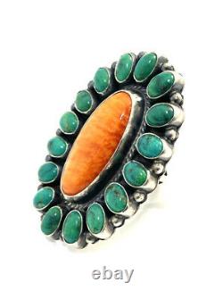 Native American Sterling Silver Navajo Spiny With Mojave? Turquoises Size 8