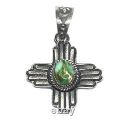 Native American Sterling Silver Navajo natural Sonoran Turquoise Zia Pendant