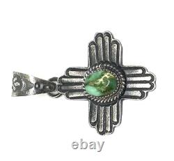 Native American Sterling Silver Navajo natural Sonoran Turquoise Zia Pendant