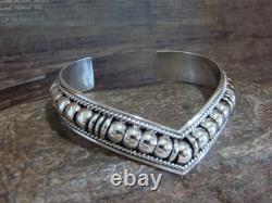 Native American Sterling Silver Ribbed Melon 1/2 V Bracelet by Thomas Charley