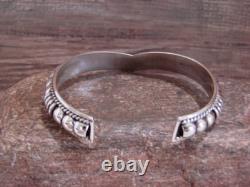 Native American Sterling Silver Ribbed Melon 1/2 V Bracelet by Thomas Charley