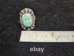 Native American Sterling Silver Ring, Lone Mountain Turquoise Adjustable 7/12