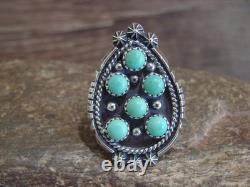 Native American Sterling Silver & Turquoise Cluster Ring by Lonjose Size 7.5