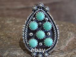 Native American Sterling Silver & Turquoise Cluster Ring by Lonjose Size 7.5