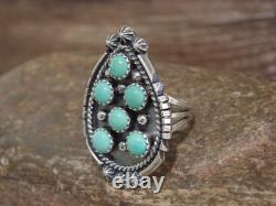 Native American Sterling Silver & Turquoise Cluster Ring by Lonjose Size 7.5