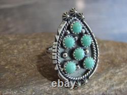 Native American Sterling Silver & Turquoise Cluster Ring by Lonjose Size 7.5
