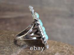 Native American Sterling Silver & Turquoise Cluster Ring by Lonjose Size 7.5