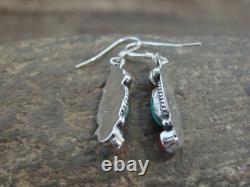Native American Sterling Silver Turquoise & Coral Dangle Earrings by Betone