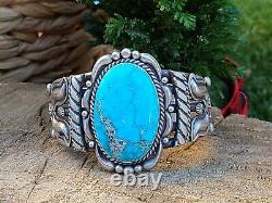 Native American Sterling Silver Turquoise Cuff Bracelet signed byRonald Tom