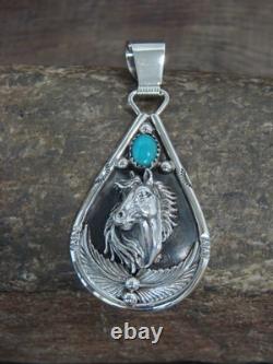 Native American Sterling Silver & Turquoise Horse Pendant Morgan