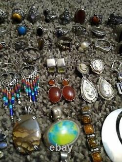 Native American & Sterling Silver Turquoise Precious Stone Vintage Jewelry Lot